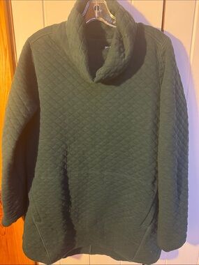 Duluth Trading Quilted Shawl Collar Pullover Tunic Sweater - Dark Green